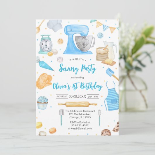 Sewing Party Birthday Invitation Kaart (Staand voorkant)