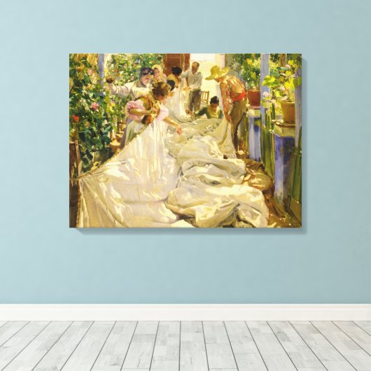 Sewing the Sail, 1896 by Joaquin Sorolla Canvas Afdruk (Insitu (Houten vloer))