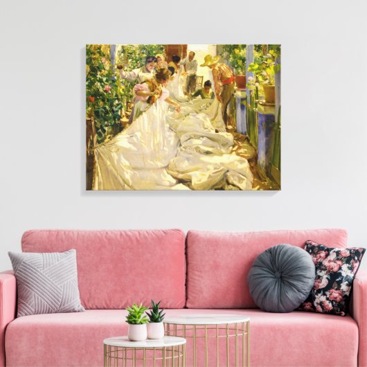 Sewing the Sail, 1896 by Joaquin Sorolla Canvas Afdruk (Insitu (Woonkamer))