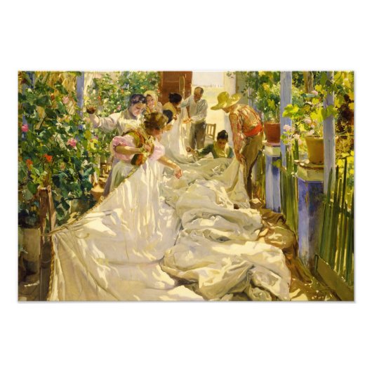 Sewing the Sail, 1896 by Joaquin Sorolla Foto Afdruk (Voorkant)