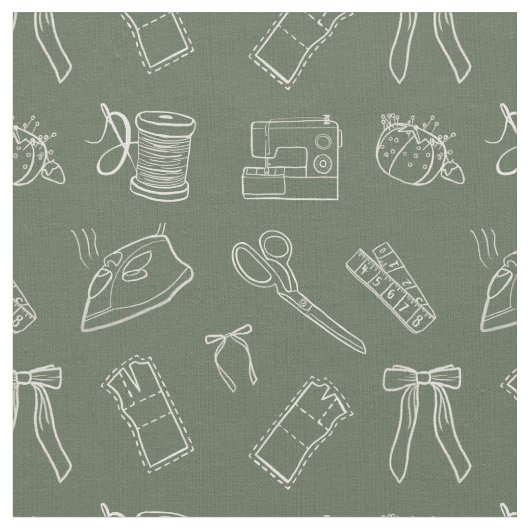 Sewing Themed Pattern Fabric Stof (Close Up)