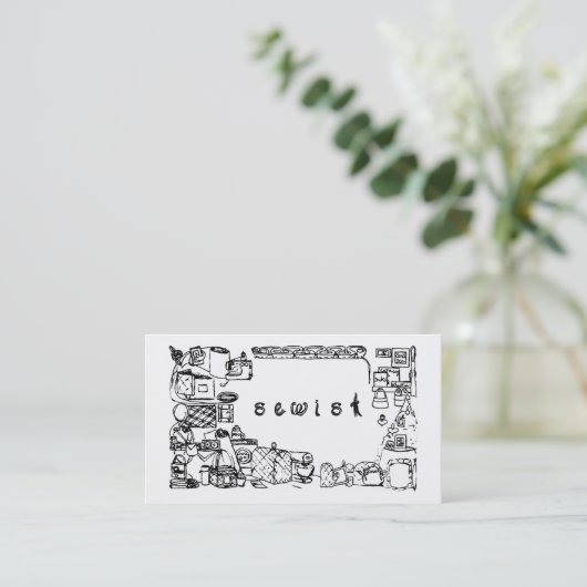 Sewist Fabric Font Naaien Thema Fabricated Lijsten Visitekaartje (Staand voorkant)