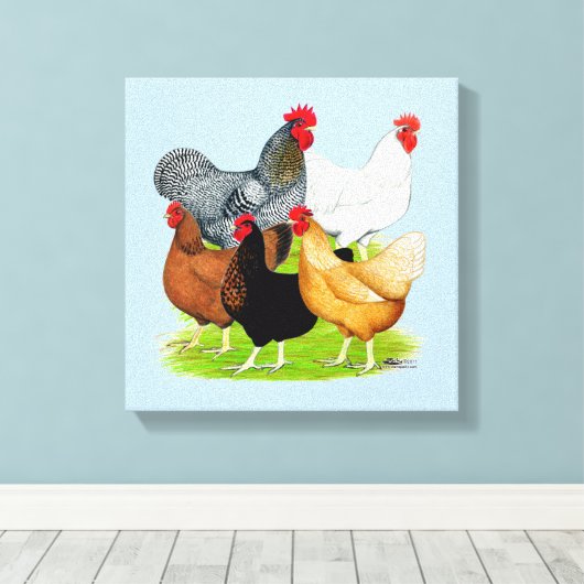 Sex-linked kippen Quintet Canvas Afdruk (Insitu (Houten vloer))