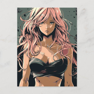 Sexy anime meisje in zwart bikini briefkaart