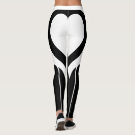 Sexy Black White Heart Butt Gym ActiveShart Leggings