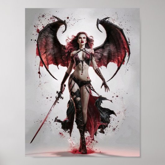 Sexy Bloody Vampire Warrior staat majestueus Poster (Voorkant)