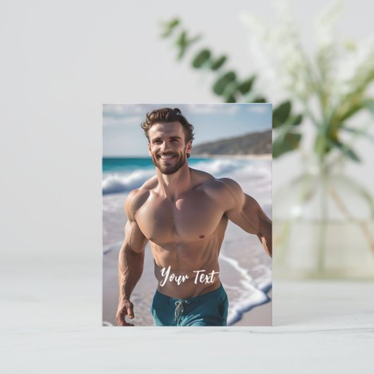 Sexy Brunette Man Briefkaart (Staand voorkant)