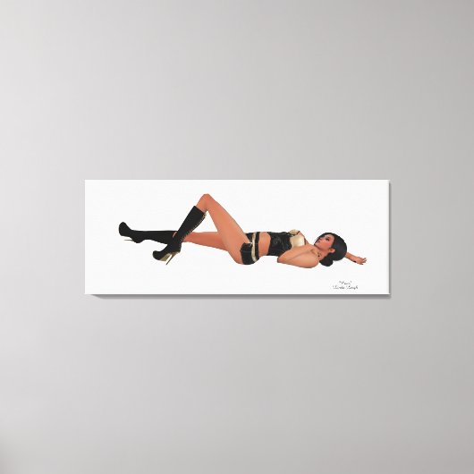 Sexy Brunette Pinup Meisje Slapen Canvas Print (Voorkant)