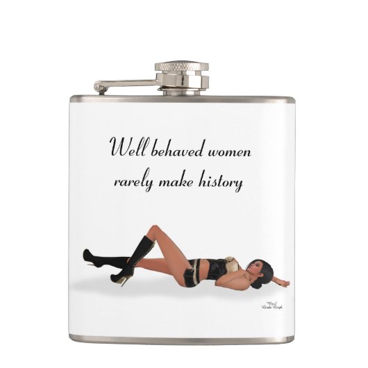 Sexy Brunette Pinup Meisje Slapen Drink Flask Heupfles (Voorkant)