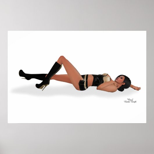 Sexy Brunette Pinup Meisje Slapen Poster (Voorkant)