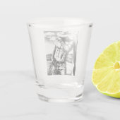 Sexy Cowboy zwart en wit houtskool schets Shot Glas (Achterkant)