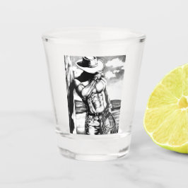 Sexy Cowboy zwart en wit houtskool schets Shot Glas