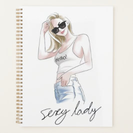 Sexy dame slogan met mode meisje planner