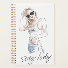 Sexy dame slogan met mode meisje planner