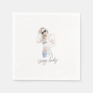 Sexy dame slogan met mode meisje servet