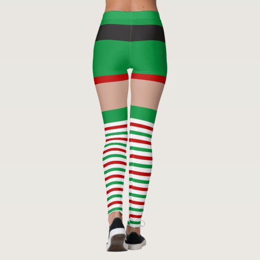 Sexy Elf Red Green Striped Stockings Novelty Fun Leggings (Achterkant)