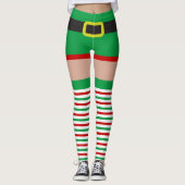 Sexy Elf Red Green Striped Stockings Novelty Fun Leggings (Voorkant)