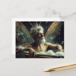 Sexy Fairy ouderling man met grijs haar in het bad Briefkaart