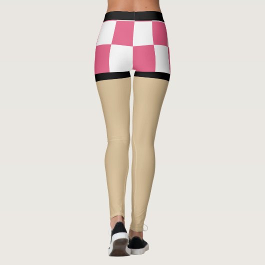 Sexy Fake shorts l Roze en wit Checkerd Leggings (Achterkant)