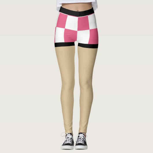 Sexy Fake shorts l Roze en wit Checkerd Leggings (Voorkant)