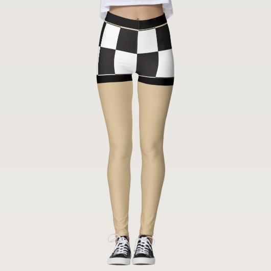 Sexy Geruite zwart-wit Fake shorts Leggings (Voorkant)