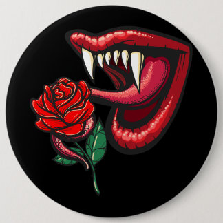 Sexy Gothic Vampire Teeth and Roos Ronde Button 6,0 Cm