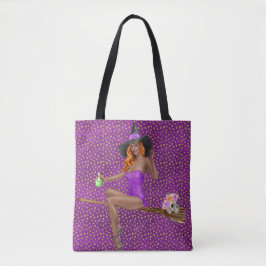 SEXY HALLOWEEN WITCH SKULL FLOWERS POSITIES TOTE BAG
