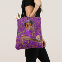 SEXY HALLOWEEN WITCH SKULL FLOWERS POSITIES TOTE BAG