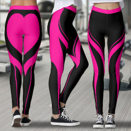 Sexy Hot Pink Black Heart Butt Gym Actieve kleding Leggings