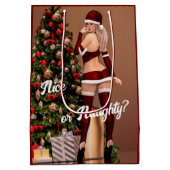 Sexy Kerstman Meisje bij de Kerstboom Medium Cadeauzakje (Achterkant)