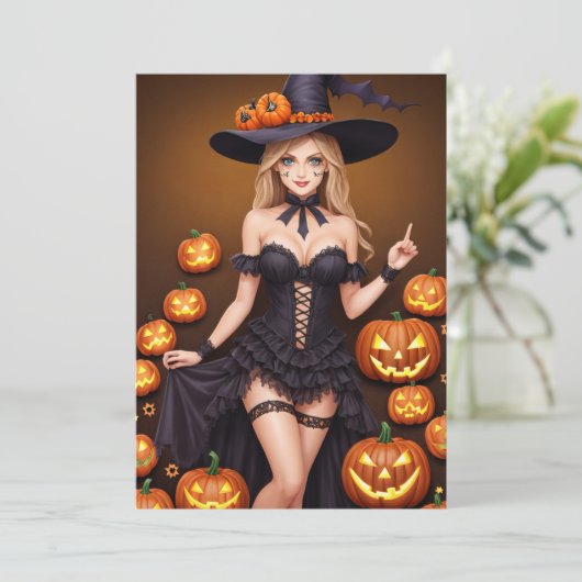 Sexy kostuum halloween heks Kaarten (Staand voorkant)