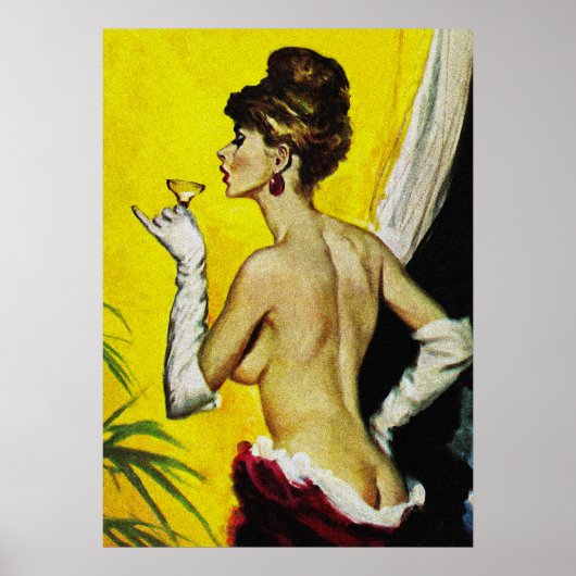 Sexy Lady Drink Hoesje van wijnretro Pulp Poster (Voorkant)