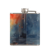 Sexy Lady in Rain met paraplu - Waterverf Kunst Heupfles (Achterkant)