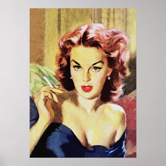 Sexy Lady Roking Cigarette  Pulp Hoesje Art Poster (Voorkant)