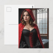 Sexy lingerie zwart en rood blond briefkaart (Voorkant / Achterkant)