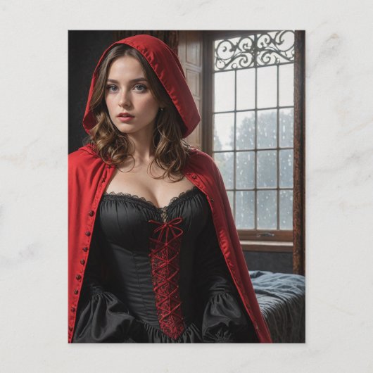 Sexy lingerie zwart en rood blond briefkaart (Voorkant)