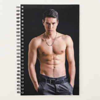 Sexy Man Heet Shirtloze Man Poses Planner