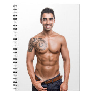 Sexy Man Seksere Kerel Zonder Shirt Spierbundel Ta Notitieboek