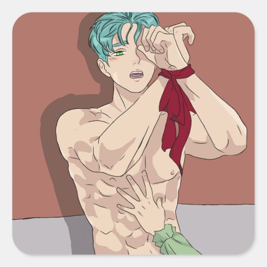 sexy man vierkante sticker (Voorkant)