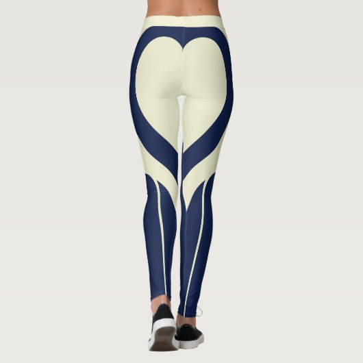 Sexy Navy Blue Cream Heart Butt Activewear Leggings (Achterkant)