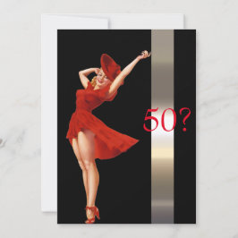 Sexy Pin Up,  Lady in Red, Birthday Invitation Kaart