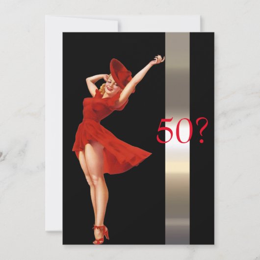 Sexy Pin Up,  Lady in Red, Birthday Invitation Kaart (Voorkant)