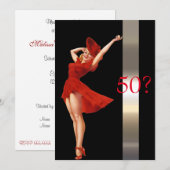 Sexy Pin Up,  Lady in Red, Birthday Invitation Kaart (Voorkant / Achterkant)