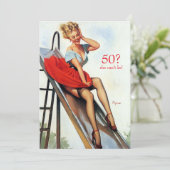 Sexy Pin Up on Slide 50th Birthday Party Kaart (Staand voorkant)