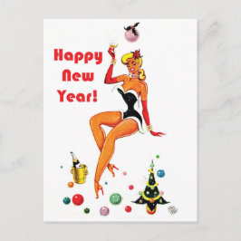 sexy pin-up vrouw wenst je een gelukkig nieuwjaar  briefkaart