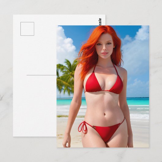 Sexy Red Bikini Briefkaart (Voorkant / Achterkant)