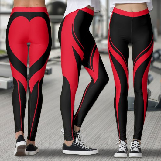 Sexy Red Black Heart Butt Gym Active Leggings