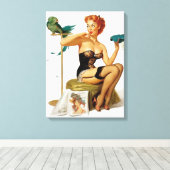 Sexy rood haar pinup meisje canvas afdruk (Insitu (Houten vloer))