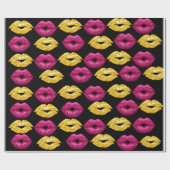Sexy roze en gouden lip patroon cadeaupapier (Vlak)