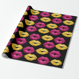 Sexy roze en gouden lip patroon cadeaupapier